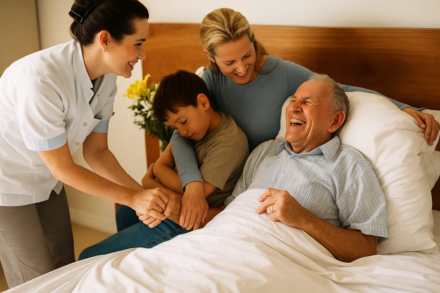 Warm family visit showing home care